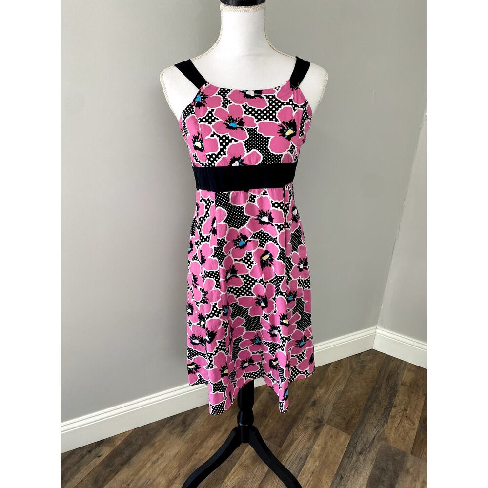 Fuchsia/Black Floral Print Dress Womens Sz S